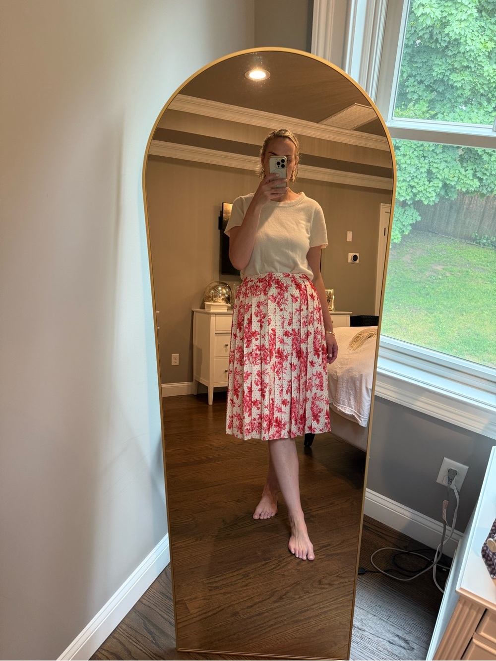 Molly Moorkamp Pleated Floral Midi Skirt in White & Red - Never worn